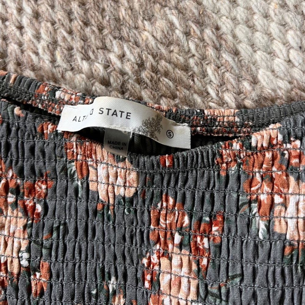Altar’d State Sage Floral Smocked Tiered Ballook Sleeve dress - Picture 3 of 5